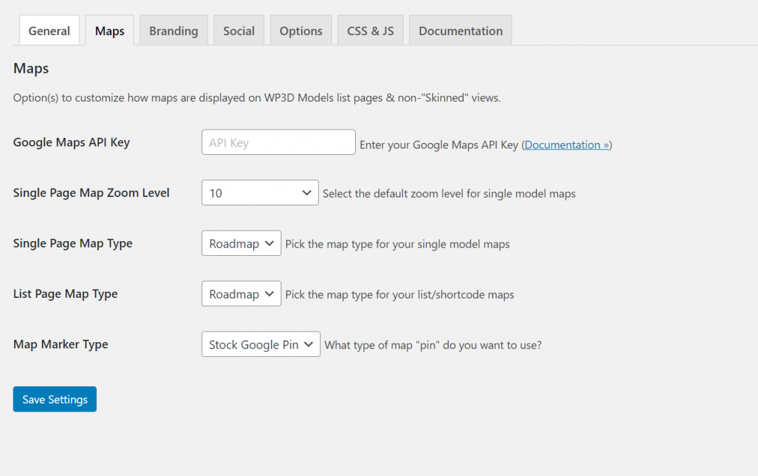 Google Maps API Key - WP3D Models - WordPress Plugin